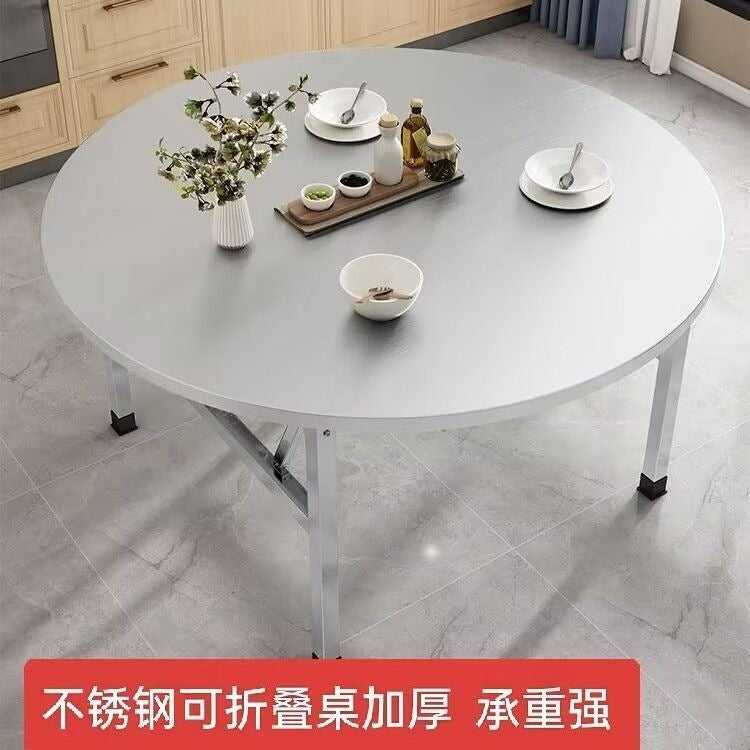 Extra-thick stainless steel folding round table - ideal for bbq, food stalls, rural dining, commercial restaurants, and outdoor seating