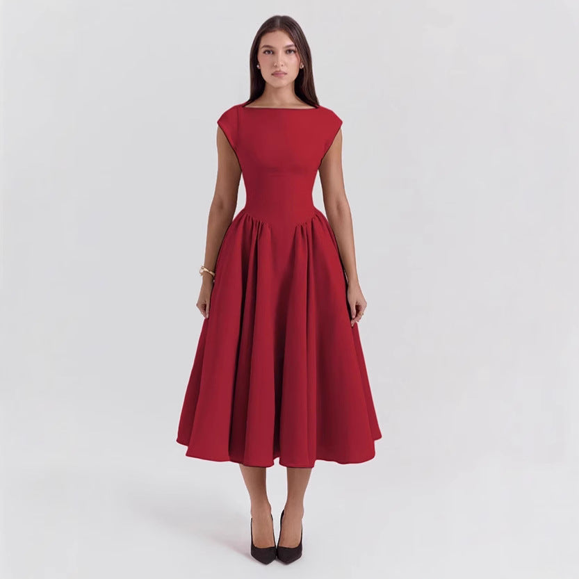 fall/winter new arrivals: european and american style cross-border women's fashion - elegant, sexy, backless, waist-cinching, slim-fit solid color dress