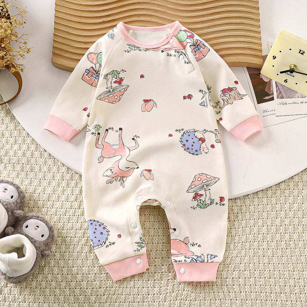 Baby pure cotton onesie baby 180g boneless romper thin cotton thickened partial placket romper kids pullover onesie