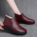 Thickenedheattech middle-aged and elderly cotton shoes women's winterladieswear shoes fleece-linednon-slipflats soft bottom plaid grandma leather shoes