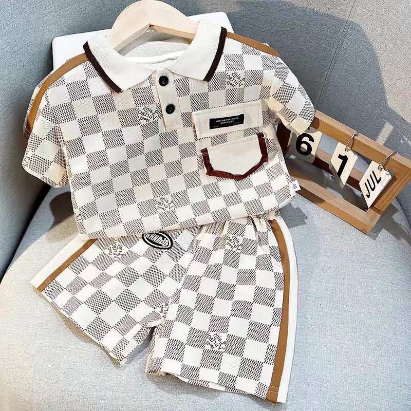 Boys' short-sleeve summer outfit set -  new korean style kids' shirt, stylish baby summer fashion two-piece set