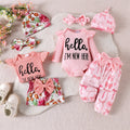 Children's clothingletterlong sleeves + flower bow patternpants