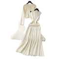 Classy tweed style outfit women's autumn fashion beading round neck sleeveless knittingdresslong sleevecardiganoutwear