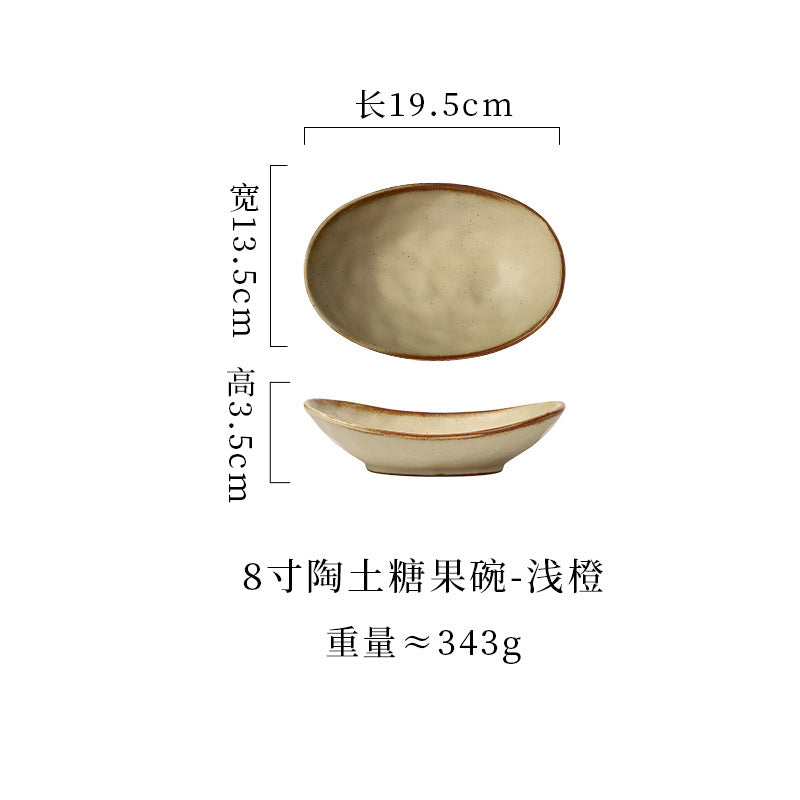 japanese ceramic plate, high-end candy bowl, fruit salad bowl, fish plate, stoneware tableware, oval plate, household dish plate