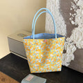 new cute cat print canvas tote bag - fresh color block design, large capacity, perfect for students, class, and commuting