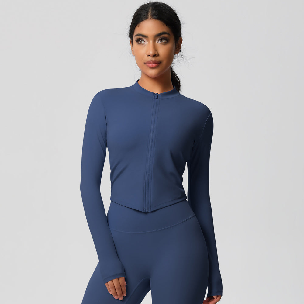 European and american nude feel compression zip-up jacket - quick-dry, breathable yoga top - suitable for casual wear, running, sports, and fitness