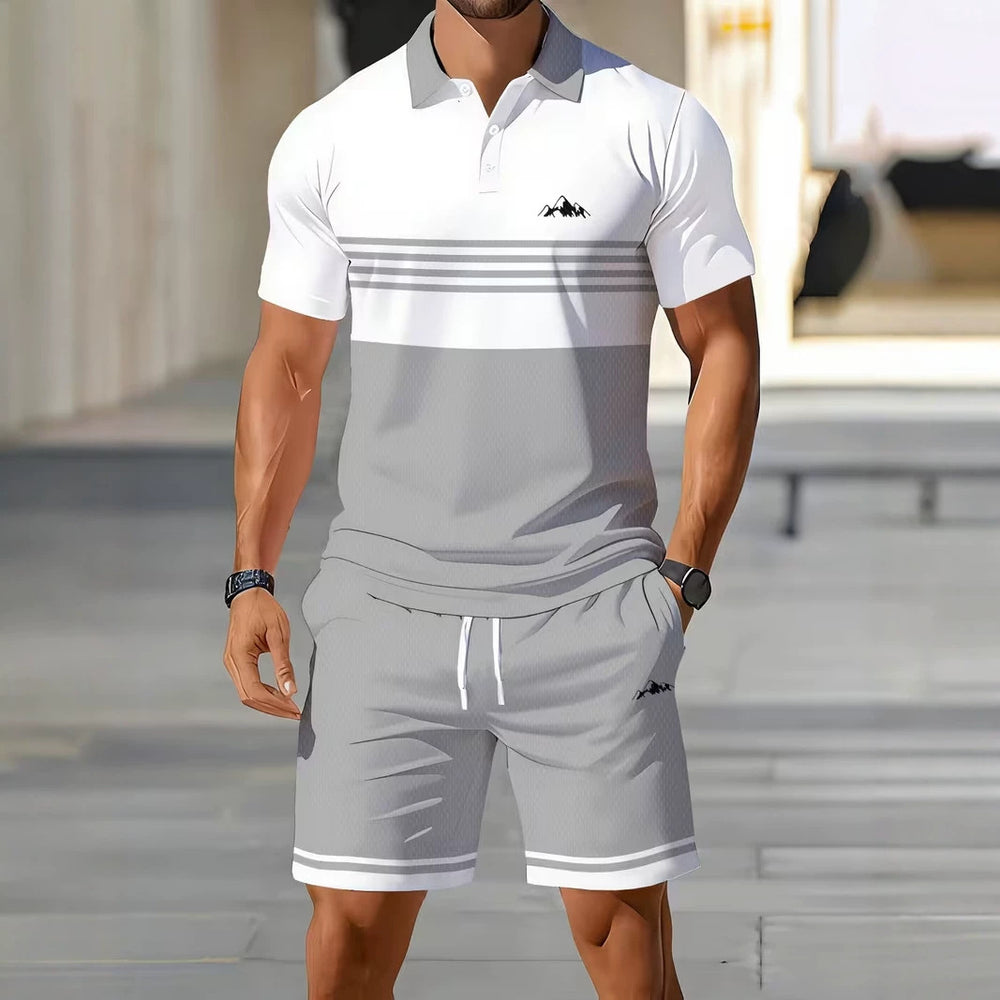 hot-selling men's polo shirt set, new summer two-piece casual short-sleeve and shorts set, dropshipping available