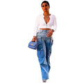 European and american style tie-dye jeans -  cross-border women's fashion high-waisted multi-pocket gradient wide-leg pants