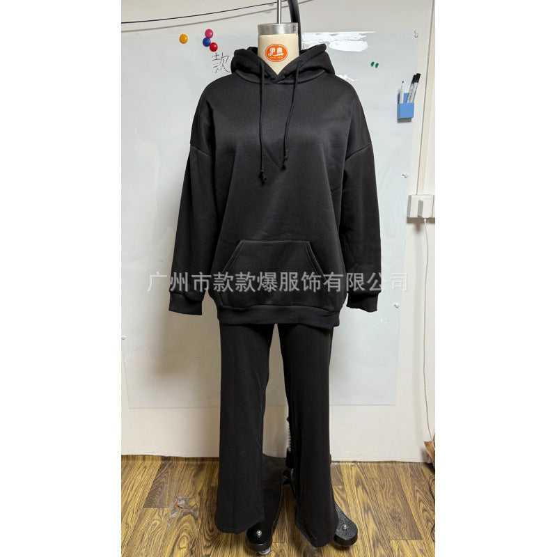 European and american cross-border  fall/winter new women's clothing  fashion versatile solid color wing sequin embroidery casual set