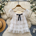 Korean style sweet bowknot layered mesh blouse - women's summer chic & youthful short-sleeve top