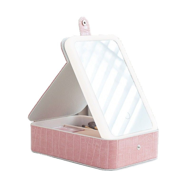 Cosmetics storage box Three-level light LED light Cosmetic bag Portable travel jewelry box Cosmetic mirror Dormitory storage box