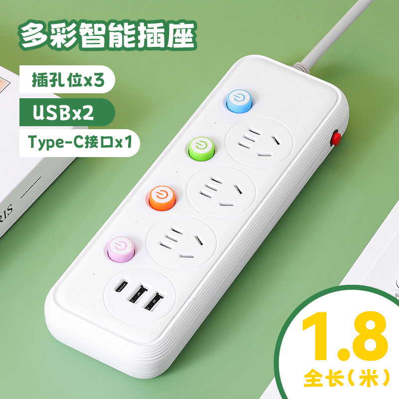 Multi-outlet power strip with individual switches, long cord, usb ports, for home and office use - wired power strip