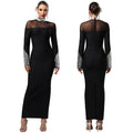 C7592 cross-border   fashion women's elegant high neck rhinestone exquisite high-end dress