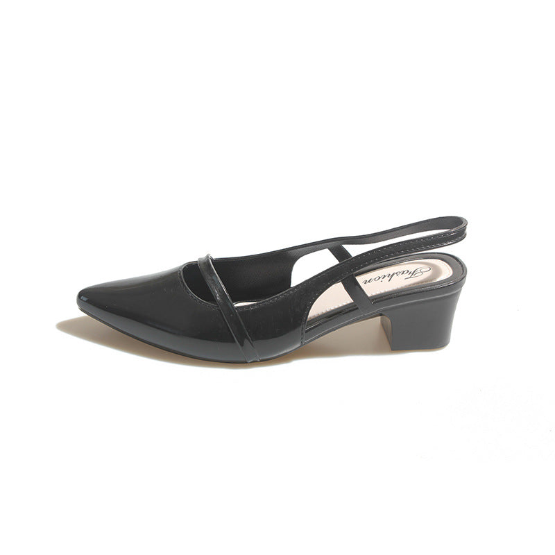 new pointed-toe high heel sandals for women, versatile mary jane chunky heel sandals, open-back low-cut fashionable outdoor sandals