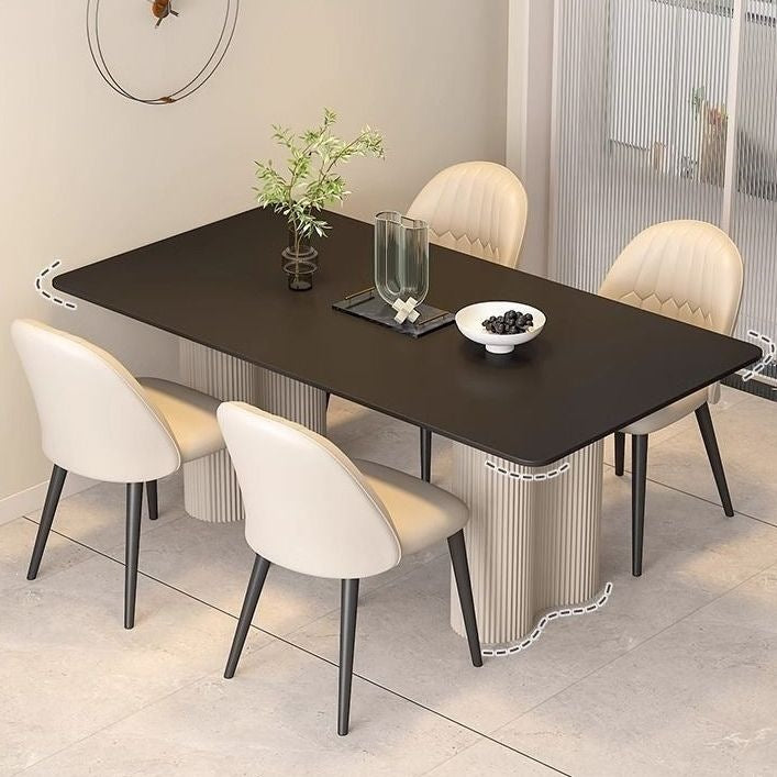 Black rock slab rectangular dining table and chair set - new italian style combination for small spaces - modern minimalist home dining table