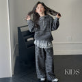 Girls'  autumn striped hoodie set: stylish hooded sweatshirt and wide-leg pants two-piece outfit for big girls
