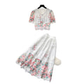 High-end, chic, and luxurious two-piece set:  summer new arrival - embroidered water-soluble lace top and high-waisted midi skirt for women