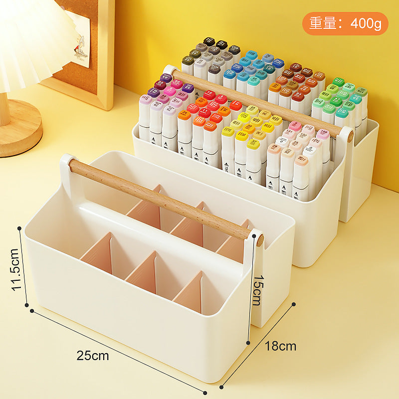 Hand-held colored pen marker storage box, grid large-capacity pen holder, finishing, student brush desktop stationery storage box