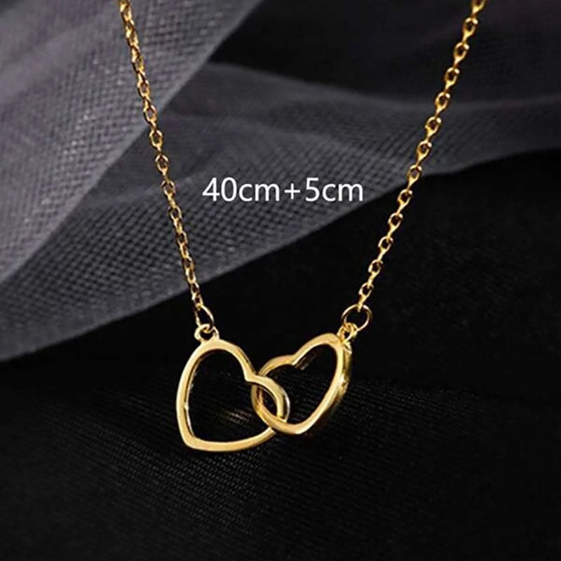 Double ring heart 2025 new minimalist necklace for women, clavicle chain, unique design, trendy influencer style jewelry gift