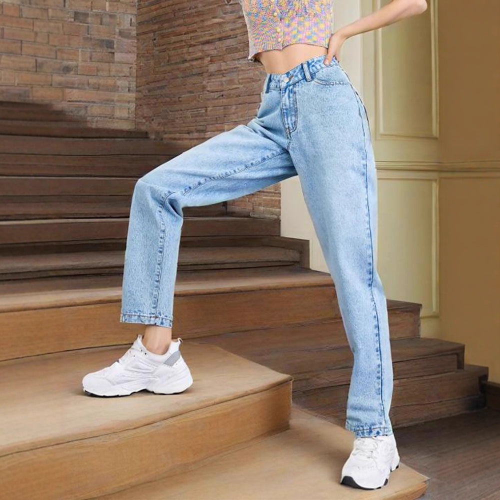 &35586#  cross-border women's fashion: european and american ins style high-waisted straight-leg loose fit versatile denim jeans