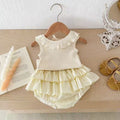 K-style vest sleeveless baby lotus leaf style tops baby princess two-piece set thin summer bag butt suit trendy