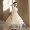 Children's dress with asymmetrical mesh skirt, elegant and high-end girls' princess dress, halter neck, sleeveless, european and american style, custom-made