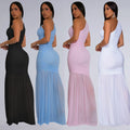 C7370 cross-border   fashion women's elegant one-shoulder sexy see-through solid color dress