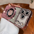 Magnetic stand suitable for iphone17 gradient glitter mobile phone case 16pro electroplated rhinestone 13 protective cover with diamonds