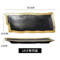Gold-trimmed ceramic dinnerware: western steak plates, sushi rectangular dishes, hotel gold-edged buffet plates - wholesale