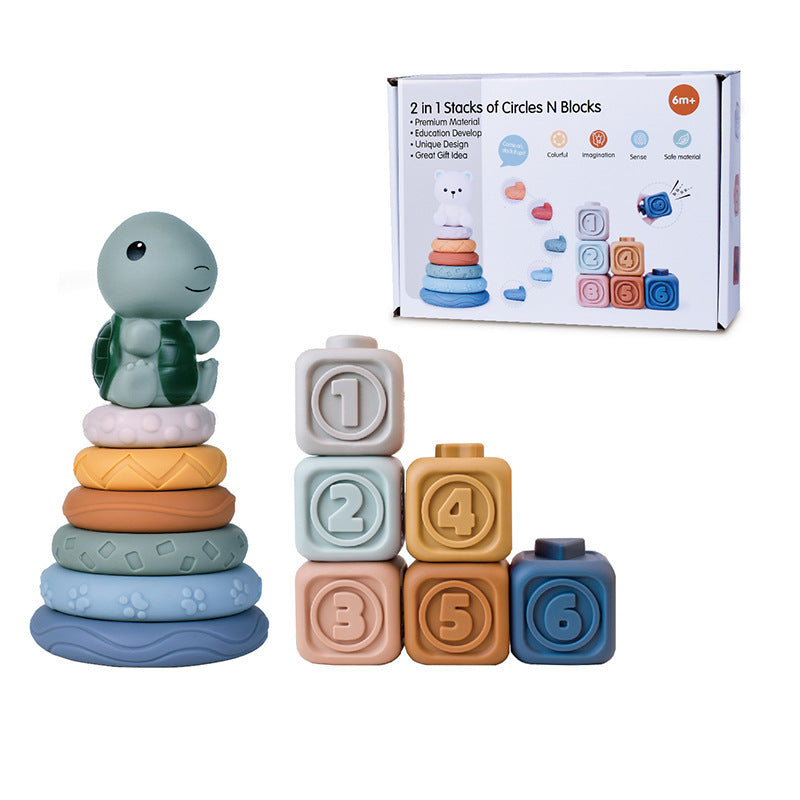 Cross-border  export baby soft glue stacking music baby stacking tower square building block digital cognitive toy
