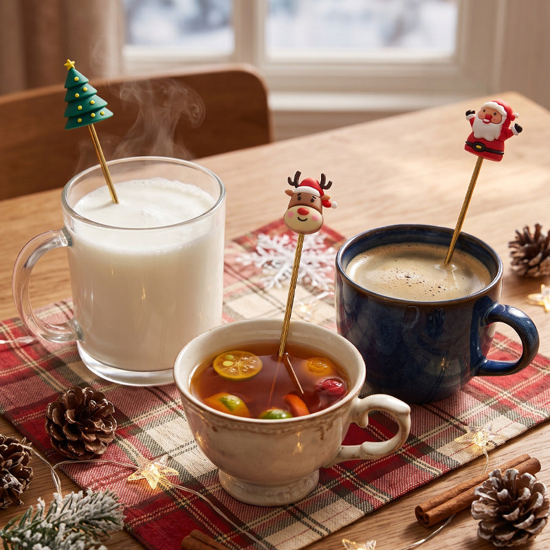 304 stainless steel christmas reindeer & snowman stirring spoon set - coffee, milk tea, dessert spoons - exquisite gift box packaging - wholesale