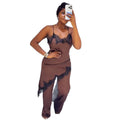 European and american cross-border women's fashion  summer new sexy v-neck irregular lace trim top and pants set