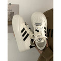Autumn winterheattechfleece-lined big toe white shoes women's thick sole cotton shoes new arrival junior high school students casual black sneakers