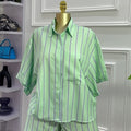 European and american cross-border women's fashion:  summer new collection - trendy, fresh, loose-fit striped short-sleeve shirt and shorts set