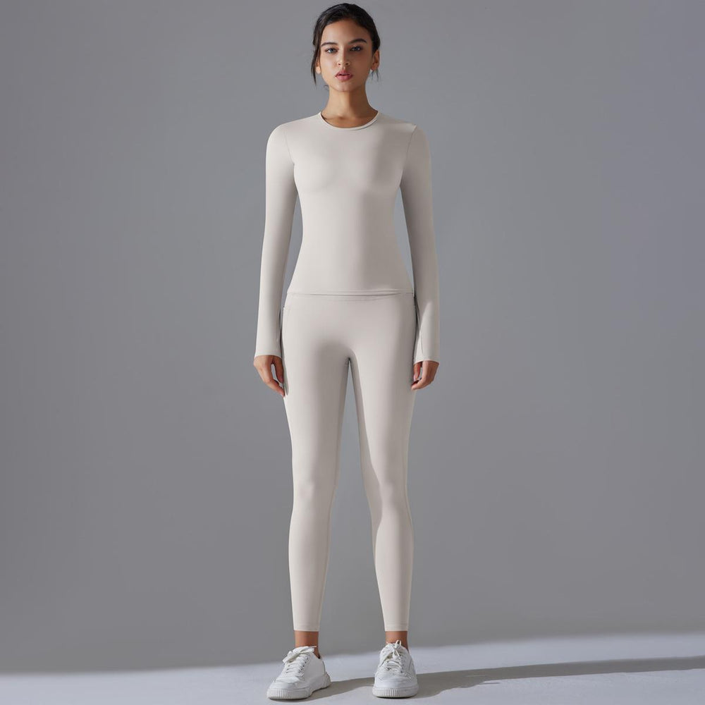 new arrival: brushed nylon long-sleeve yoga set - high-stretch, breathable, compression activewear two-piece for running and fitness