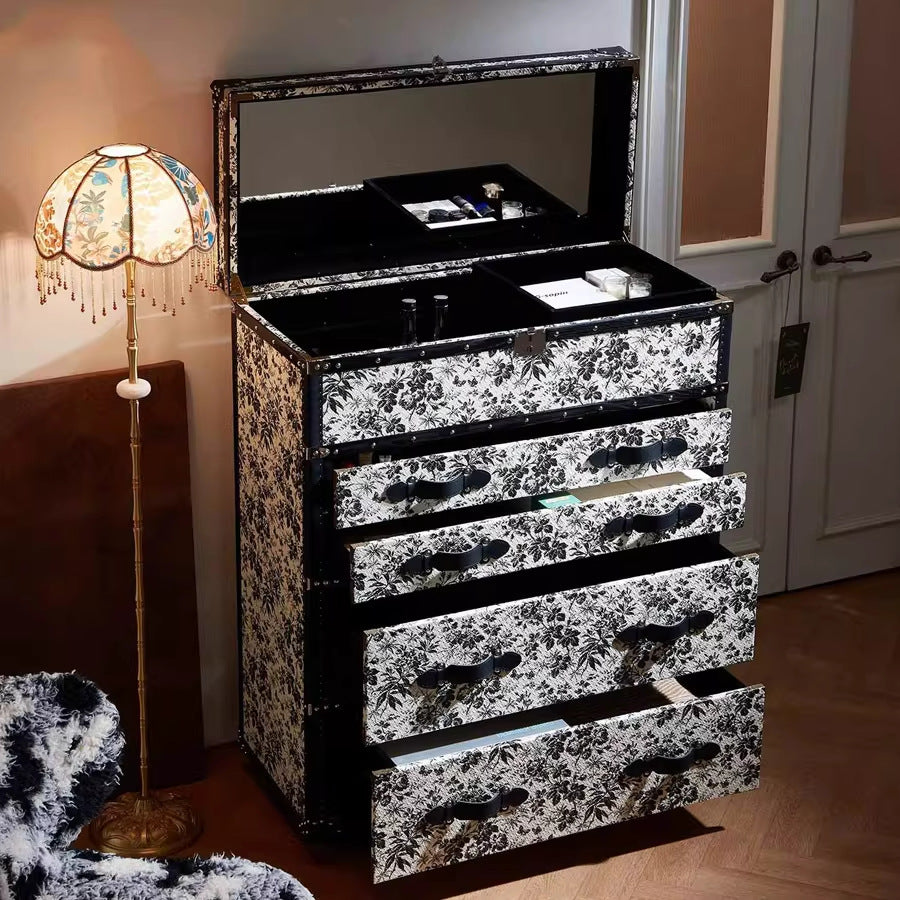 Bedroom floor-standing jewelry storage jewelry cabinet black and white presbyopia leather dressing table chest storage all-in-one dressing table