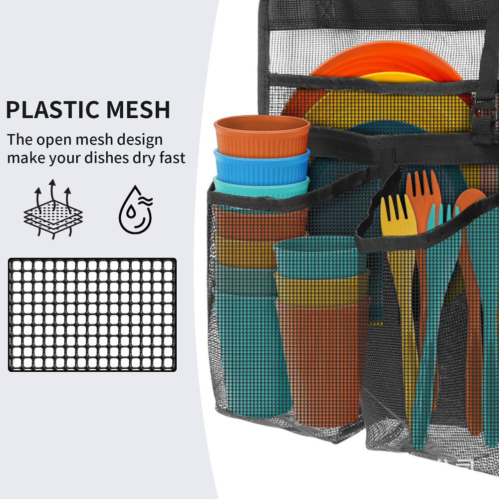 Camping dish drying bag foldable dish drainer rack portable mesh utensil organizer bag handheld mesh bag