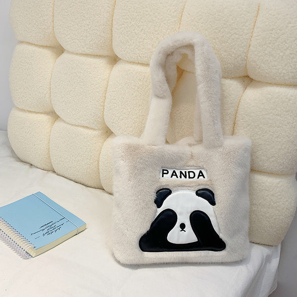 Autumn and winter cute cartoon panda plush bag female 2025 new soft plush bag commuter shoulder handbag