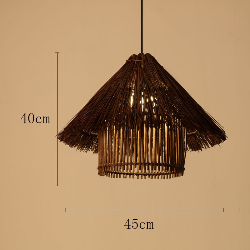 Vintage rattan straw hat chandelier rattan art round bird's nest Chinese pastoral hotel restaurant agritainment bed and breakfast straw hat lamp
