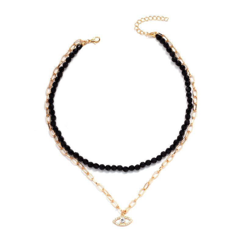 New arrival rice bead necklace wholesale fashion cross-border multi-layer devil's eye pendant jewelry women's fashion exaggerated clavicle chain