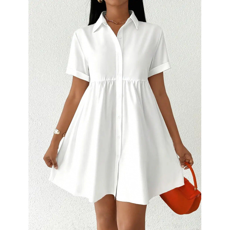 Shipped: cross-border, hot-selling european and american style printed shirt dress. fashionable, loose-fitting, mid-length short-sleeved dress