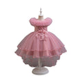 Kids dress trailing princess dress sequin puff sleeves satin flower girl little girl party dress first birthday baptism dress