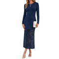 sweet style  autumn new arrival: high-end elegant long-sleeved maxi dress with lace paneling