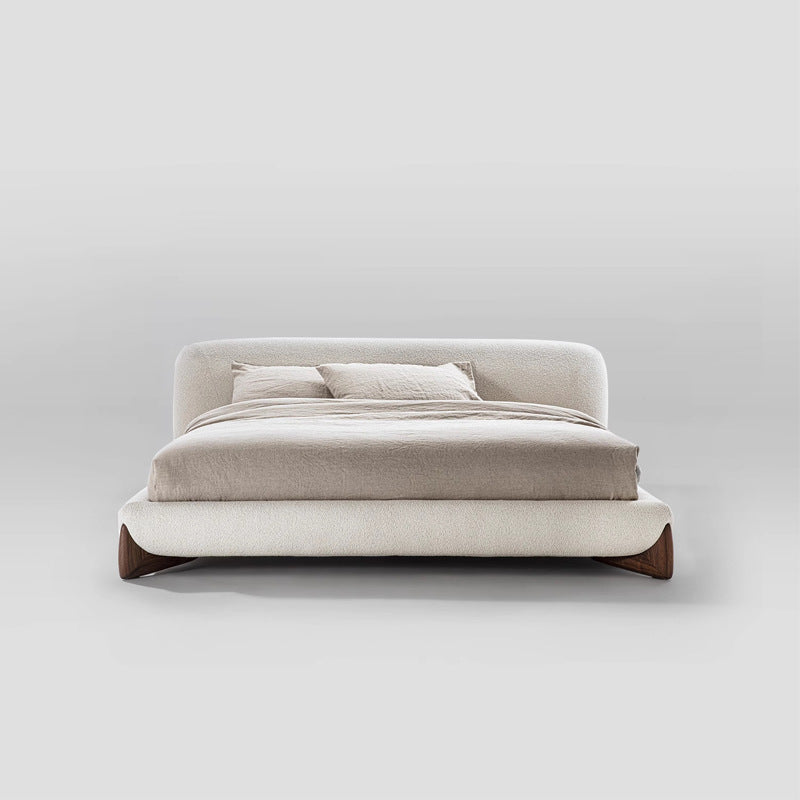 Factory direct: wabi-sabi style double bed - large size tatami bed for master bedroom - minimalist soft backrest lambswool fabric bed