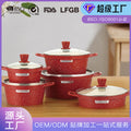Custom die-cast six-piece cookware set: 20/24/28cm european & american maifan stone non-stick aluminum saucepan, stockpot, and frying pan - home kitchen utensils