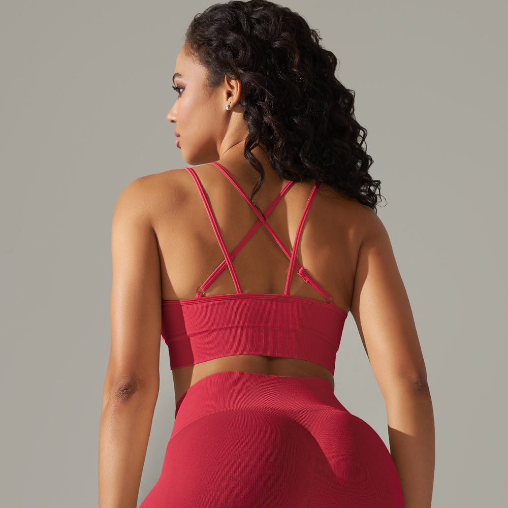 Amazon's new seamless knitted sexy back yoga wear breathable sweat-absorbent running fitness tops sports bra