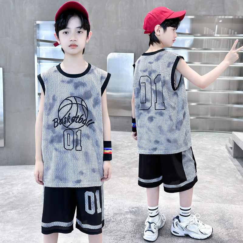 Boys' basketball outfit set - quick-dry sleeveless tank top & shorts - summer sports jersey for boys (sizes for mid-to-large children)