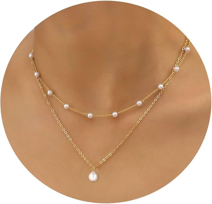 European and american cross-border hot seller: real gold brass electroplated pearl necklace - layered design, double-strand choker for women