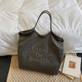 Large capacity practical tote bag women's spring/summer fashionable minimalist embroidered handbag versatile commuter shoulder bag