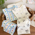 Summer lightweight crinkle cotton baby air conditioning suit set, separates pajamas, boys and girls' three-quarter sleeve loungewear